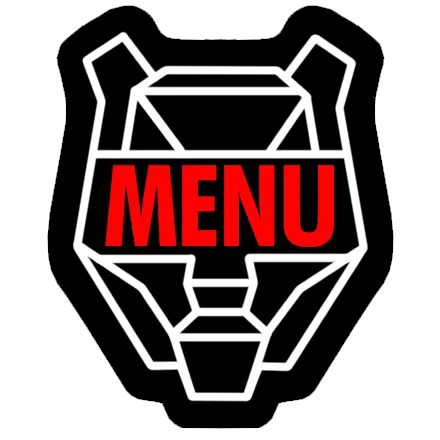 Black tiger helmet with red MENU text